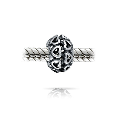 Set of 2 Latte Cup and Open Filigree Heart Charm Bead Oxidized Sterling Silver