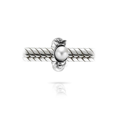 Set of 2 White Simulated Pearl Flower Charm Bead Sterling Silver for Bracelet