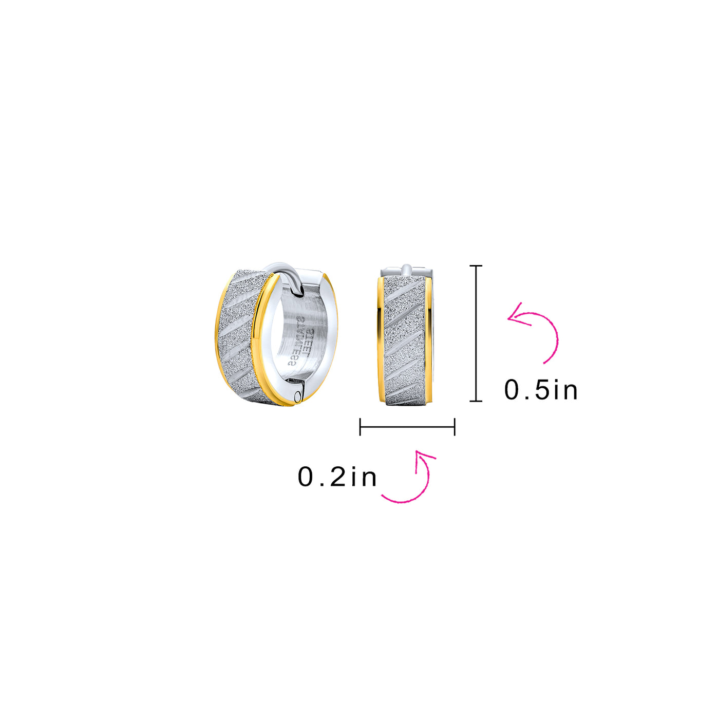 Set of 2 Carved Slashes Hoop Huggie Earrings Rose Gold Plated Stainless Steel