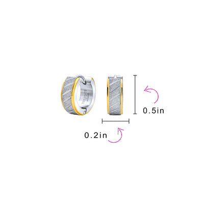 Set of 2 Carved Slashes Hoop Huggie Earrings Rose Gold Plated Stainless Steel