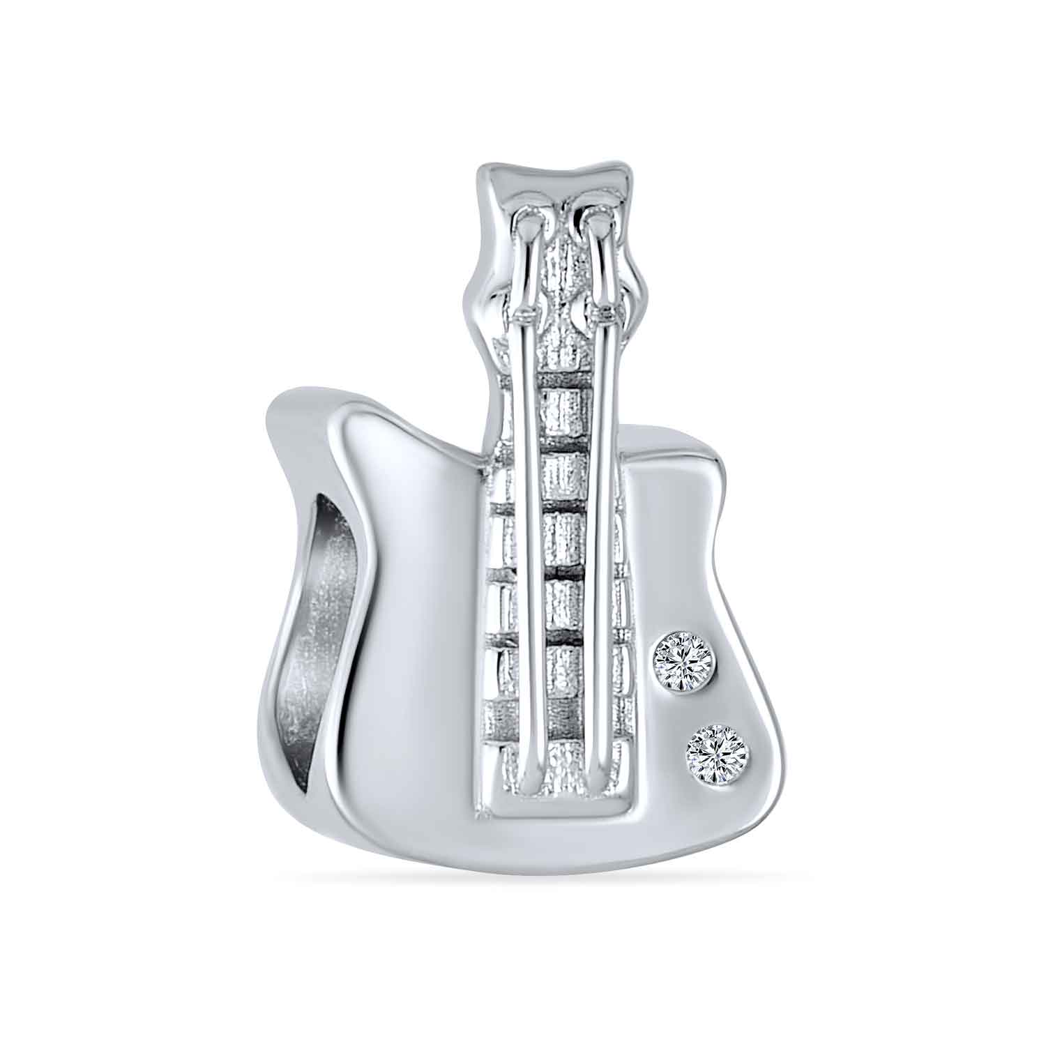 .925 Sterling Silver Music Student Musician Rock Star Electric Guitar Charm Bead for Bracelet