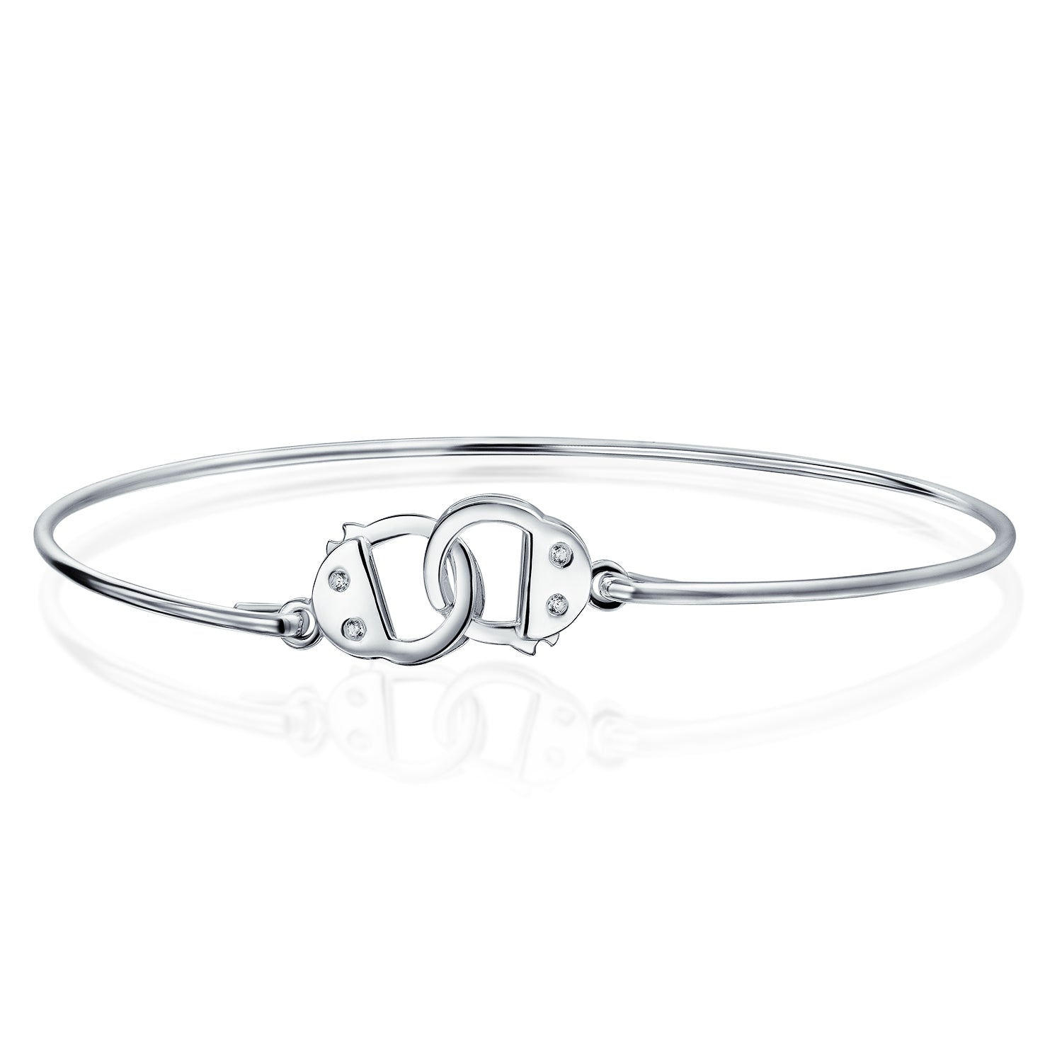 Delicate CZ Accent Handcuff Pendant Necklace & Bangle Bracelet Sterling Silver