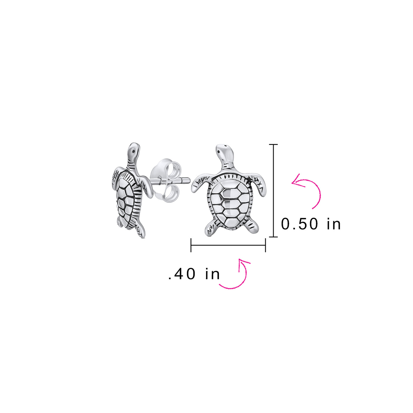 Hawaiian Sea Tortoise Beach Turtle Stud Earrings in Sterling Silver