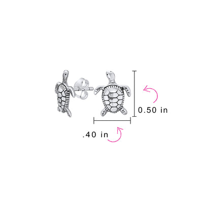 Hawaiian Sea Tortoise Beach Turtle Stud Earrings in Sterling Silver