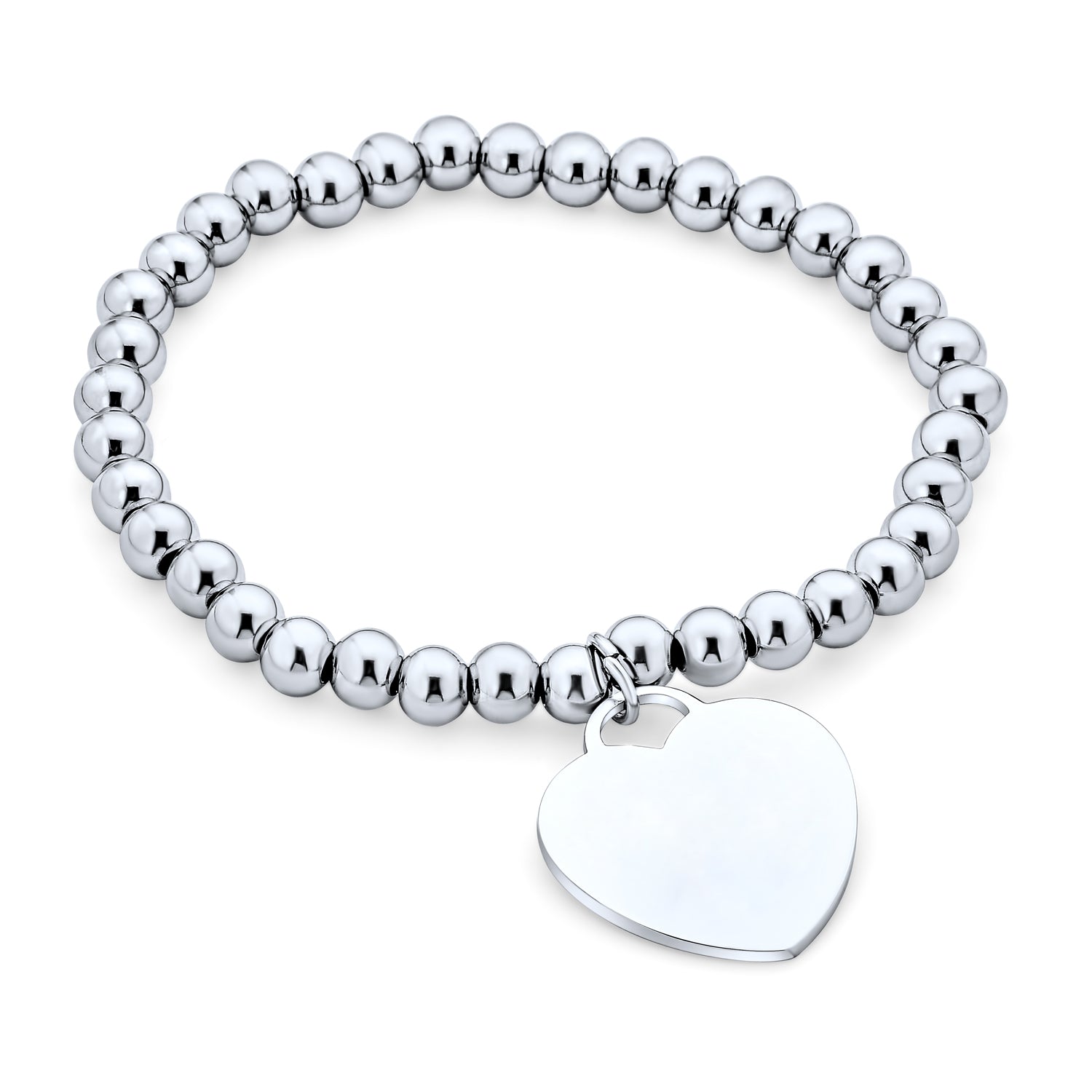 Medical ID Bracelet Set Two Blank Stretch Bead Bear Heart Charm Identification Silver Tone