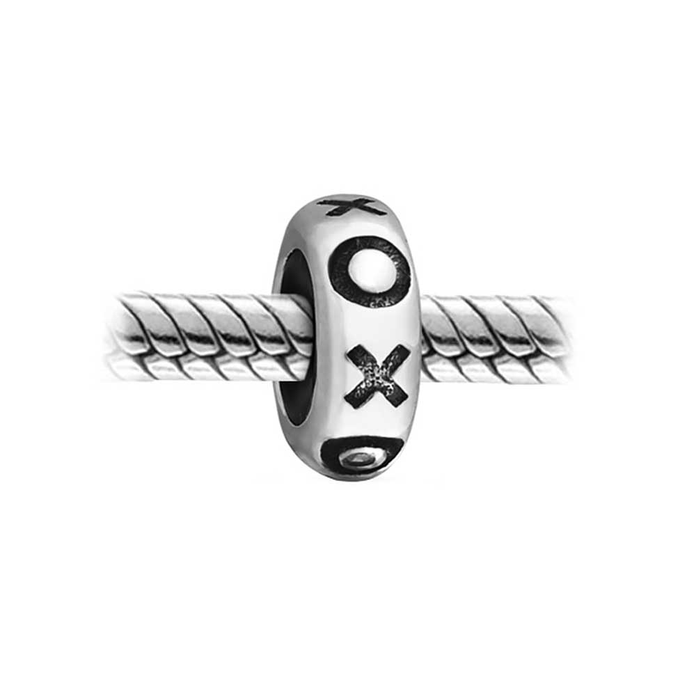 Sterling Silver XO Hugs & Kisses Spacer Stopper Bead Charm Black Rubber Center for Bracelet (Set)