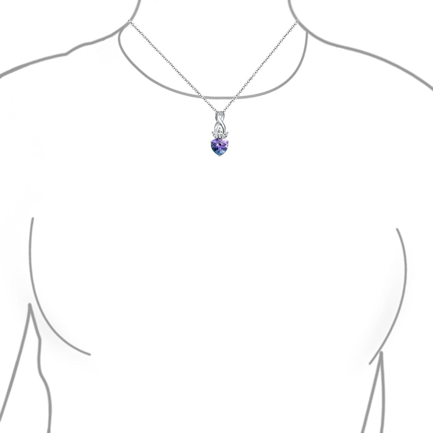 Mystic-topaz Style Blue Purple Rainbow Heart Shaped Cubic Zirconia Crown Infinity Pendant Necklace