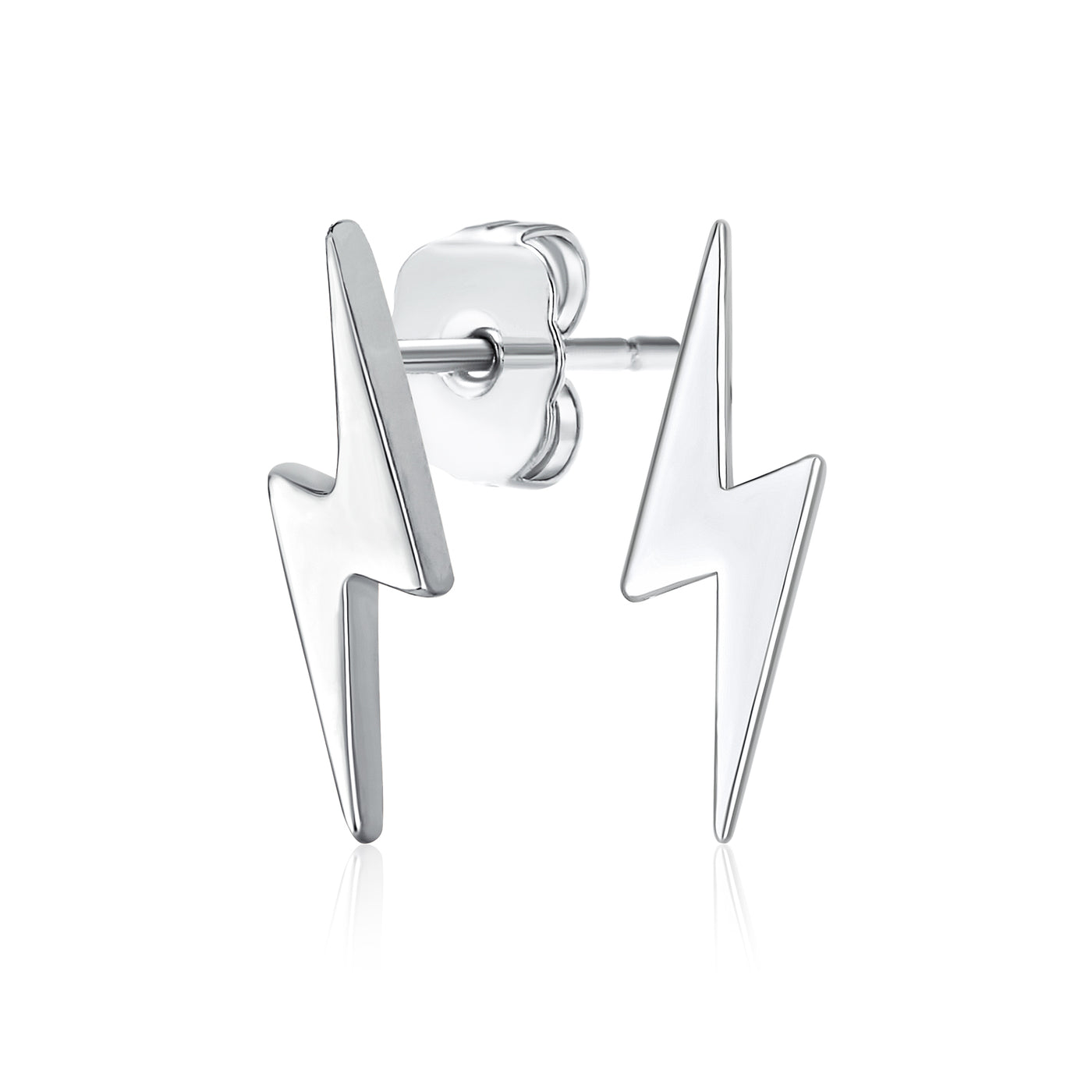 Tiny Geometric Lightning Bolt Stud Earrings in Sterling Silver