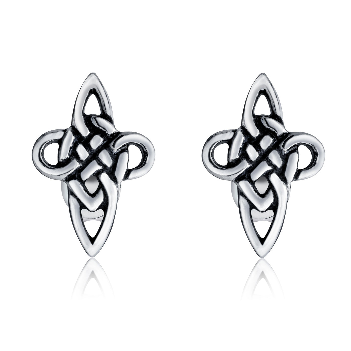 Set of 2 Religious Celtic Cross Stud Earrings Irish Love Knot Oxidized Silver