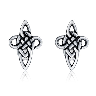 Set of 2 Religious Celtic Cross Stud Earrings Irish Love Knot Oxidized Silver