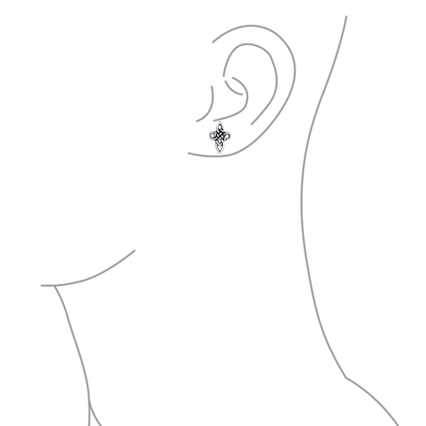 Set of 2 Religious Celtic Cross Stud Earrings Irish Love Knot Oxidized Silver