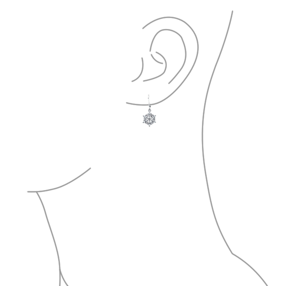Marquise CZ Snowflake Dangle Chandelier Earrings Silver for Winter Party