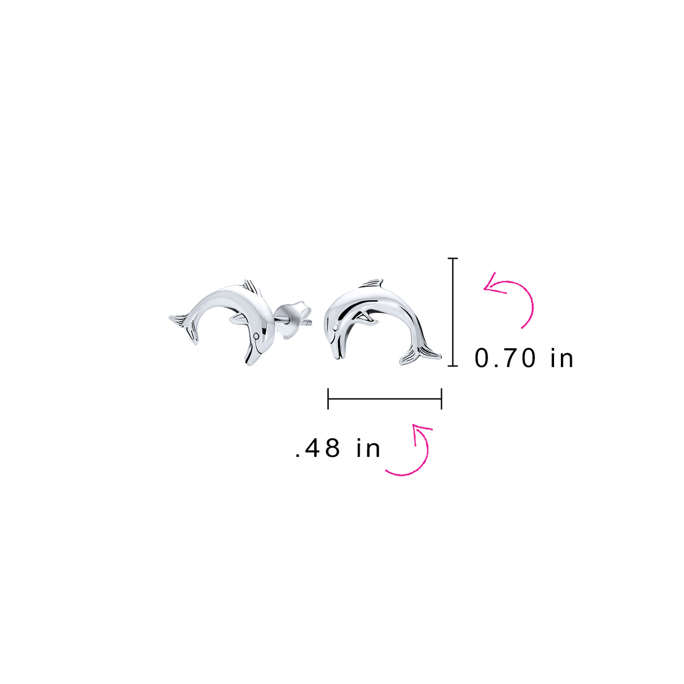 Hawaiian Mermaid Fin Stud Earrings: Sterling Silver Ocean Marine Life Dolphins