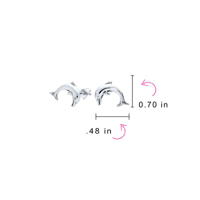 Hawaiian Mermaid Fin Stud Earrings: Sterling Silver Ocean Marine Life Dolphins