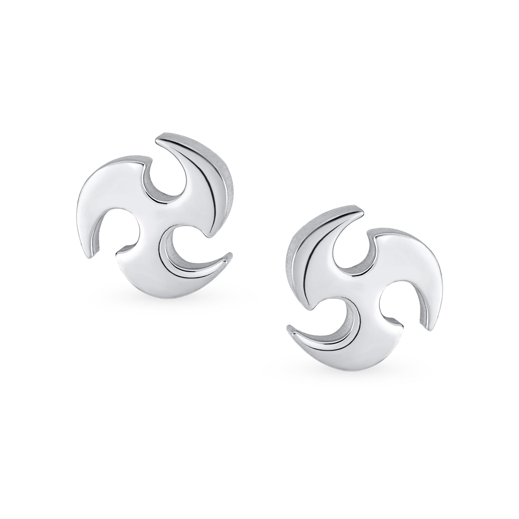 Set of 2 Tribal Star Swirl Stud Earrings Black Plated Steel 7.5MM