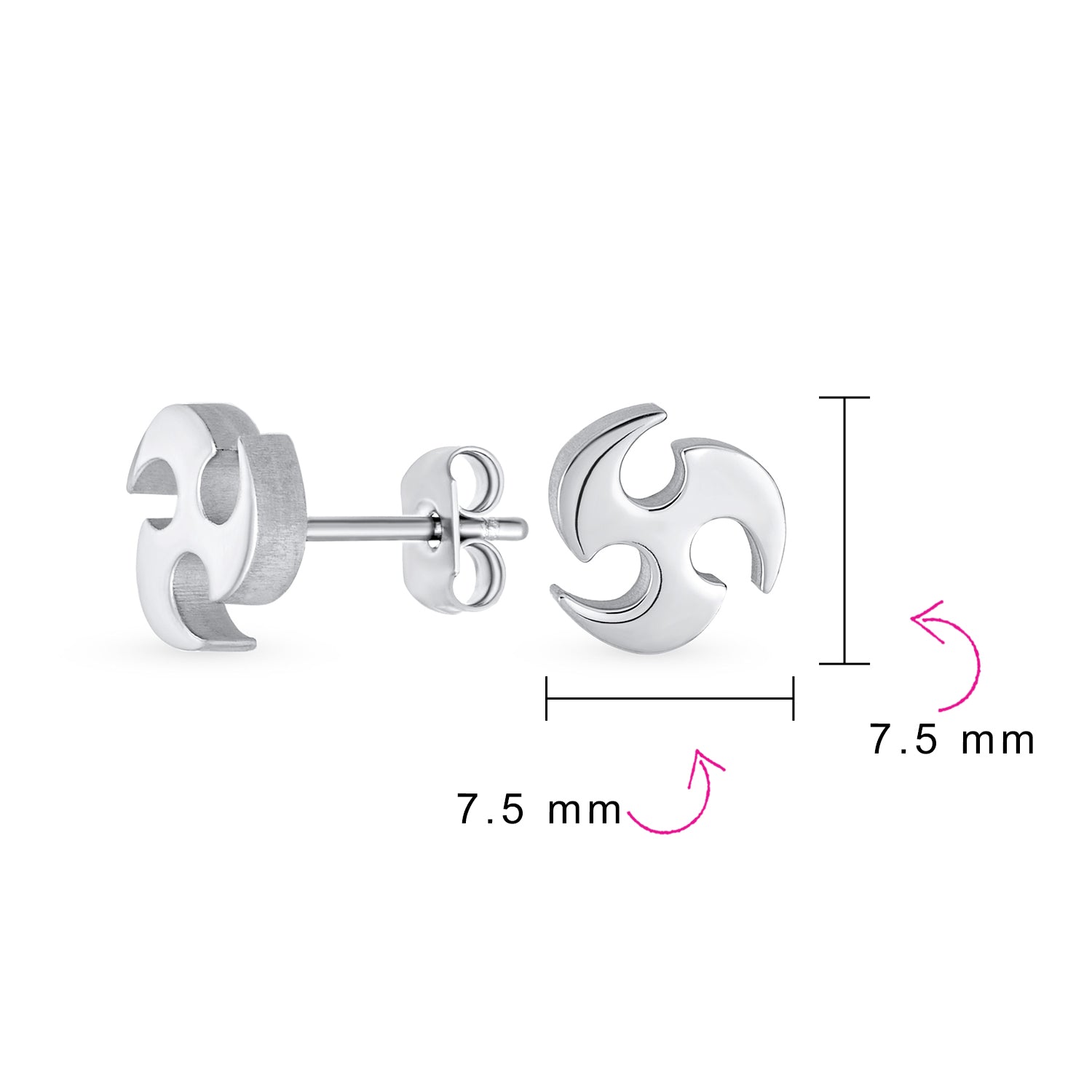 Set of 2 Tribal Star Swirl Stud Earrings Black Plated Steel 7.5MM
