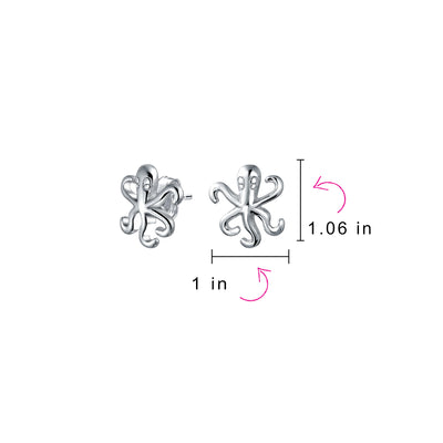 Set of 2 Nautical Ocean Marine Life Lobster and Octopus Stud Earrings Silver