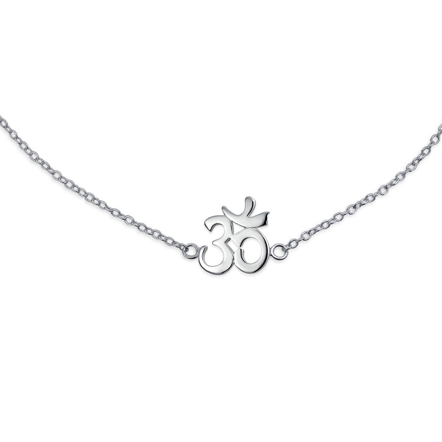 Spiritual Sanskrit Aum Om Anklet Charm Ankle Bracelet .925 Sterling Silver Adjustable