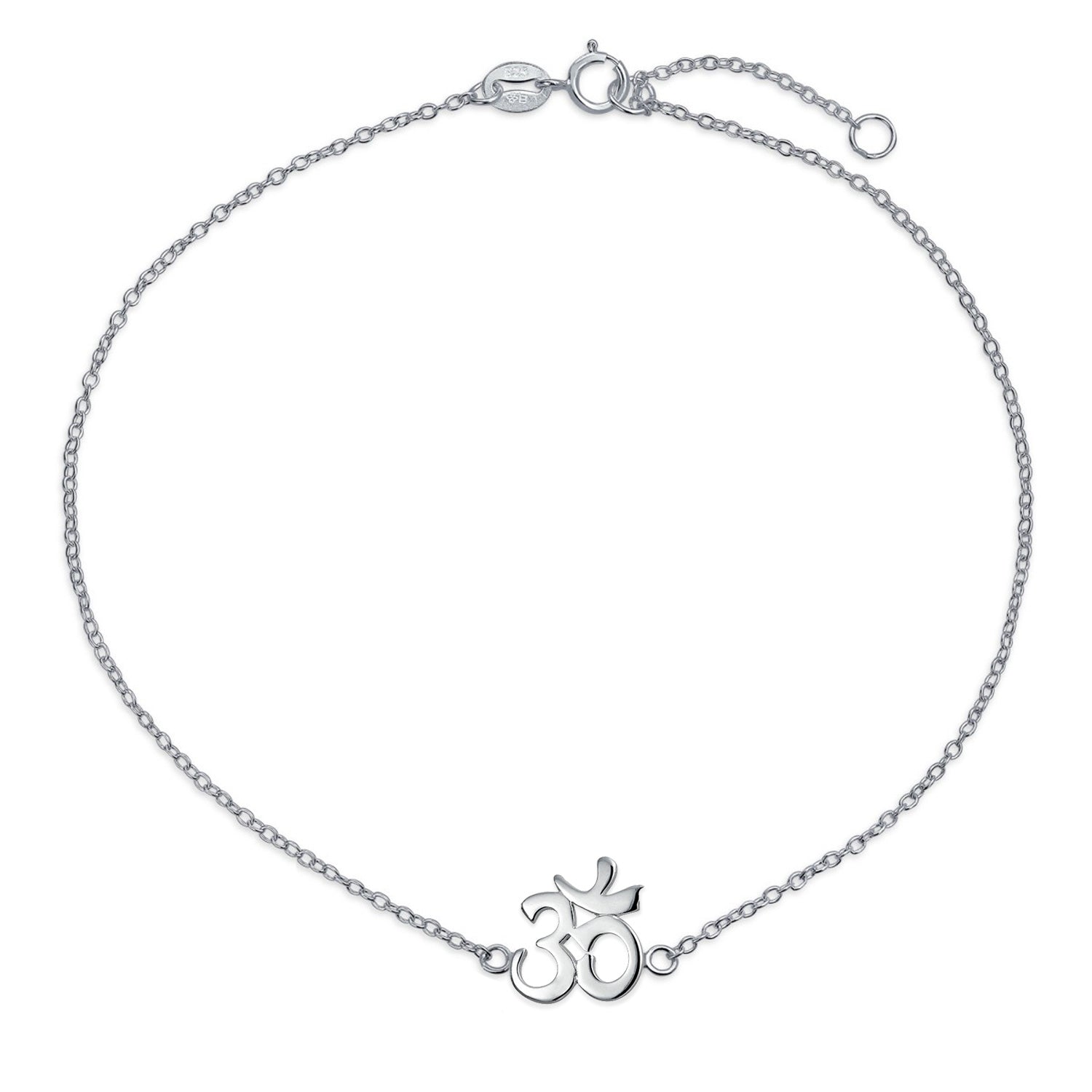 Spiritual Sanskrit Aum Om Anklet Charm Ankle Bracelet .925 Sterling Silver Adjustable