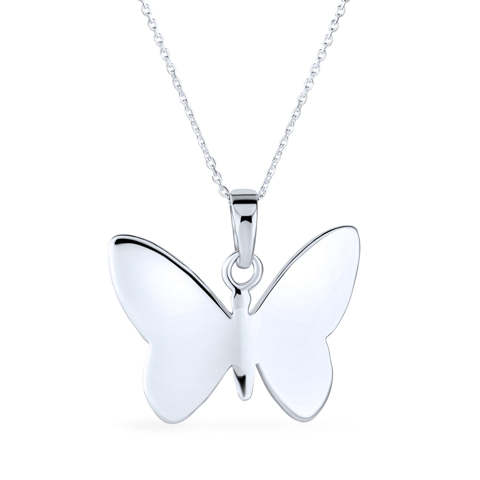 Iridescent Rainbow Abalone Shell Butterfly Pendant Necklace in Sterling Silver