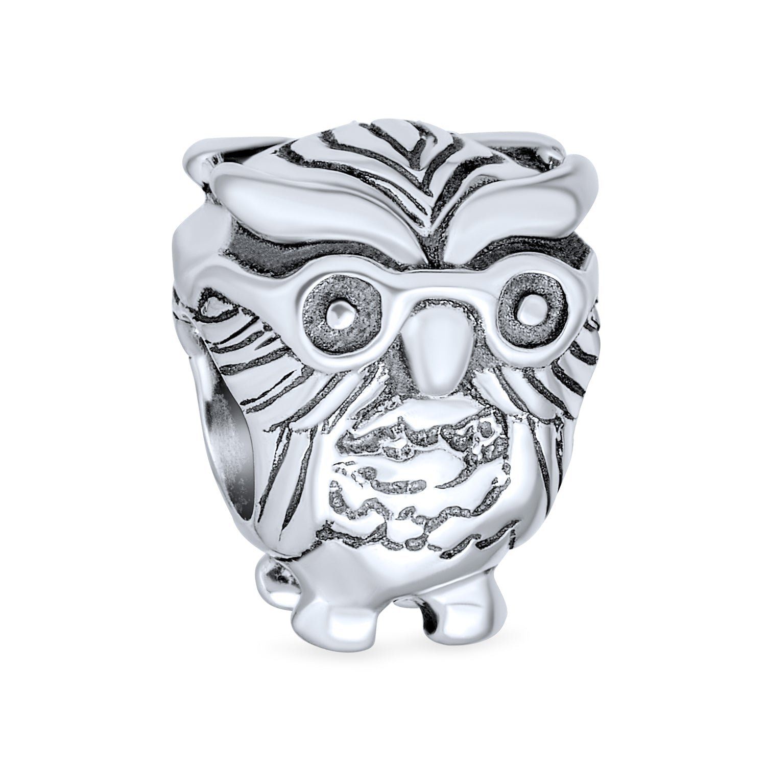 Wise Graduate Owl Bird Charm Bead for Students in Oxidized Sterling Silver