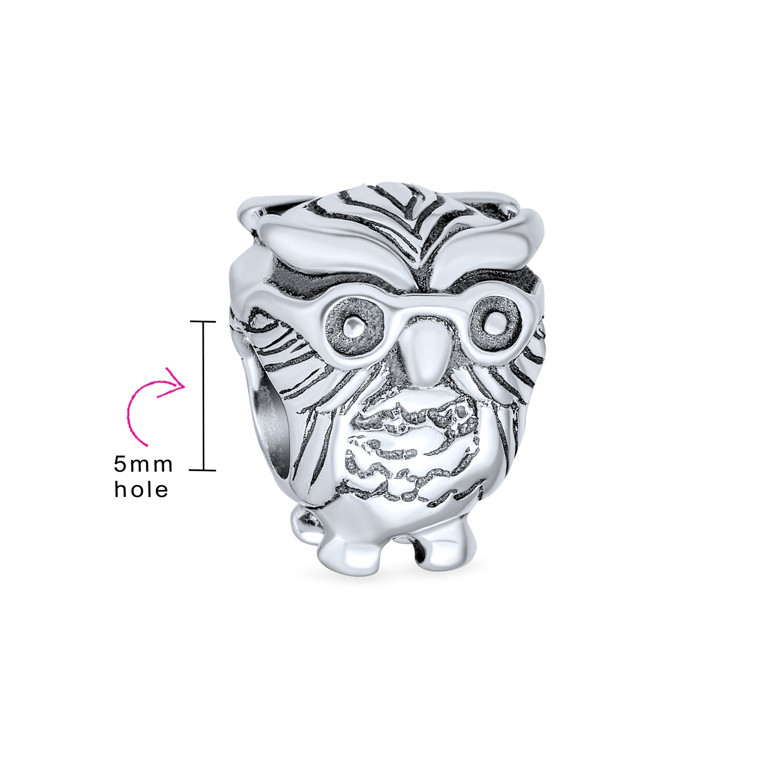 Wise Graduate Owl Bird Charm Bead for Students in Oxidized Sterling Silver