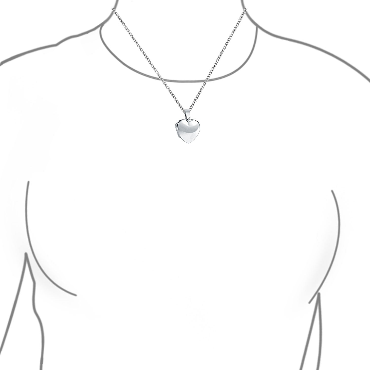 Simple Keepsake Puff Heart Shaped Photo Locket Necklace Pendant .925 Sterling Silver