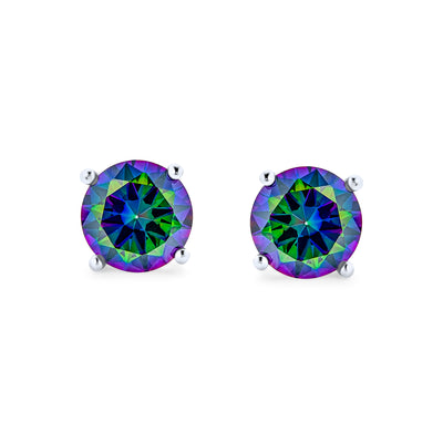 Set of 2 Round & Square Mystic Rainbow CZ Stud Earrings Silver Screw Back
