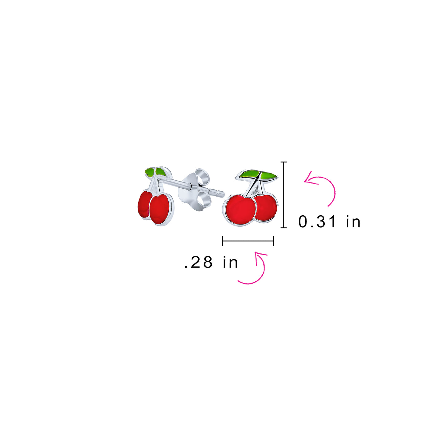Set of 2 Small Summer Fruit Red Strawberry Cherry Stud Earrings Sterling Silver