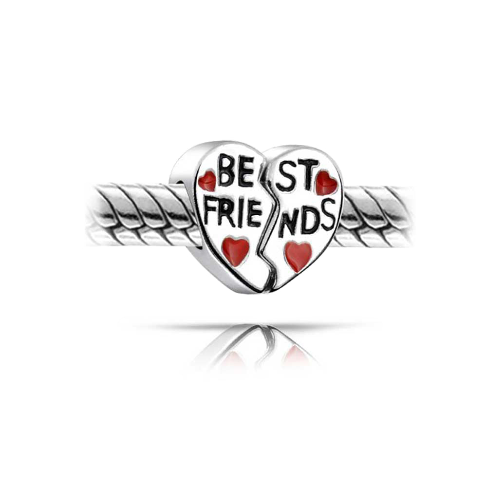 Sterling Silver Forever SIS Split Red Heart 2 Piece Best Friends Charm Bead Sterling for Bracelet