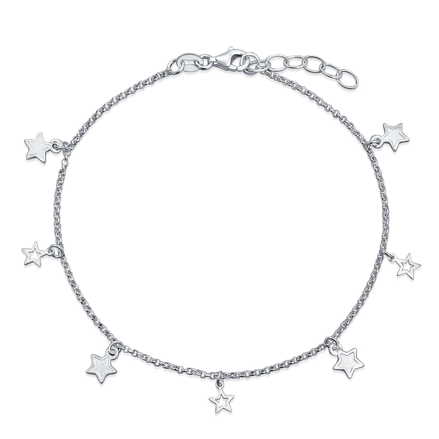 Patriotic Multi Star Dangle Rolo Chain Anklet Charm Sterling Silver ...