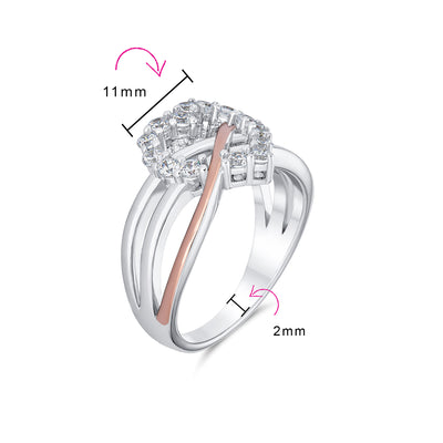 Romantic Two Tone Cocktail Statement Ring with CZ Accent & Infinity Heart Design