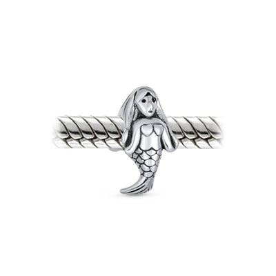 Set of 2 Nautical Clam Shell and Sea Nymph Mermaid Charm Bead Sterling Silver