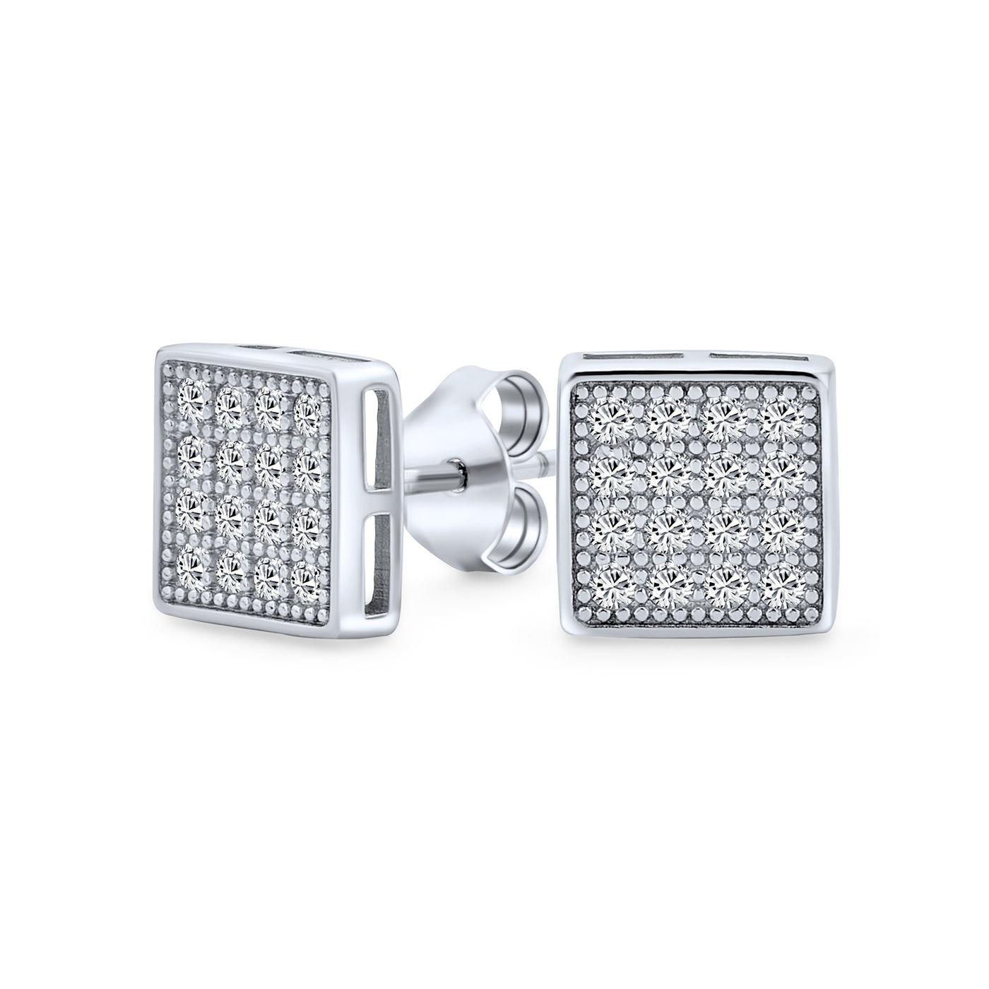 Set of 2 Geometric Square CZ Stud Earrings Gold Sterling Silver