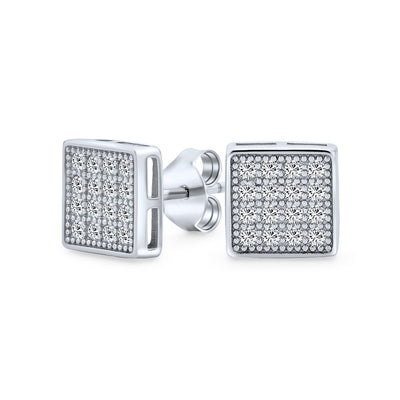 Set of 2 Geometric Square CZ Stud Earrings Gold Sterling Silver