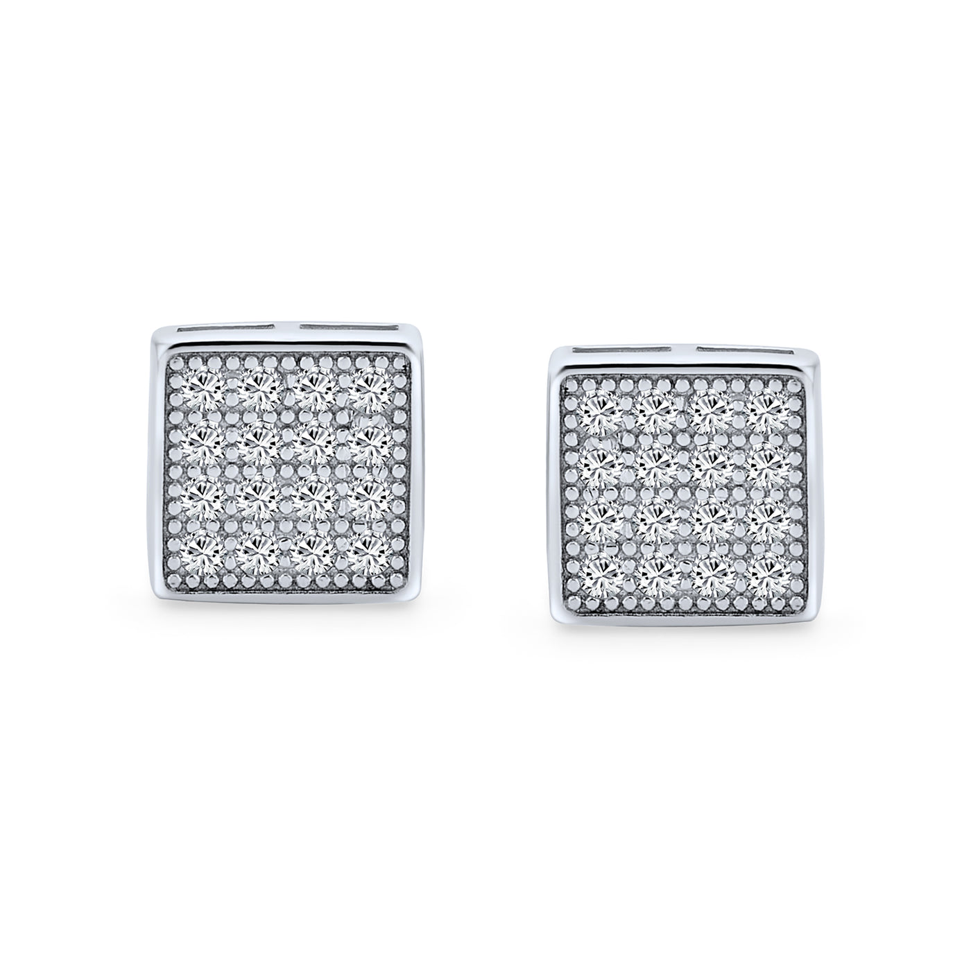 Set of 2 Geometric Square CZ Stud Earrings Gold Sterling Silver