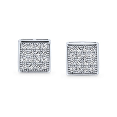 Set of 2 Geometric Square CZ Stud Earrings Gold Sterling Silver
