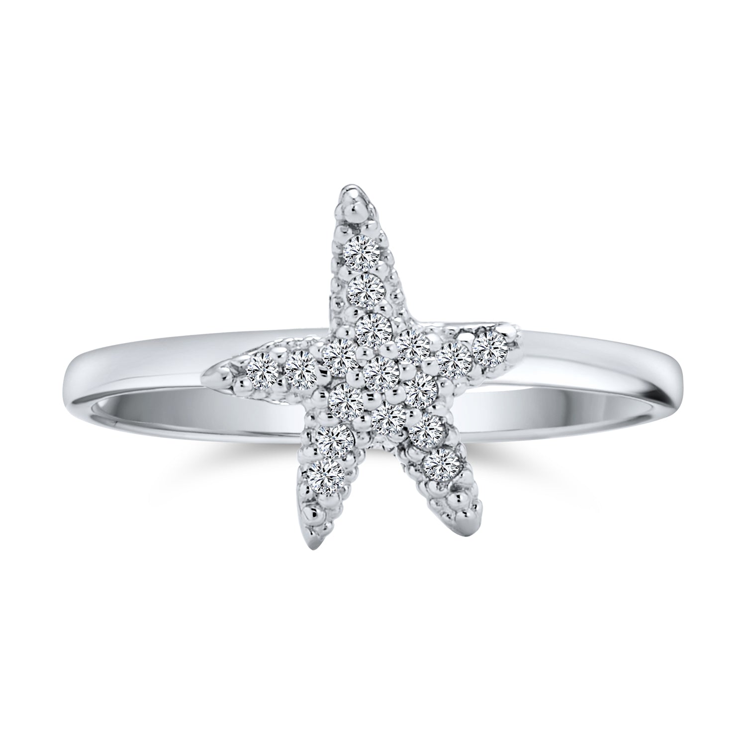 Tiny Pave CZ Nautical Tropical Beach Starfish Statement Ring Sterling Silver