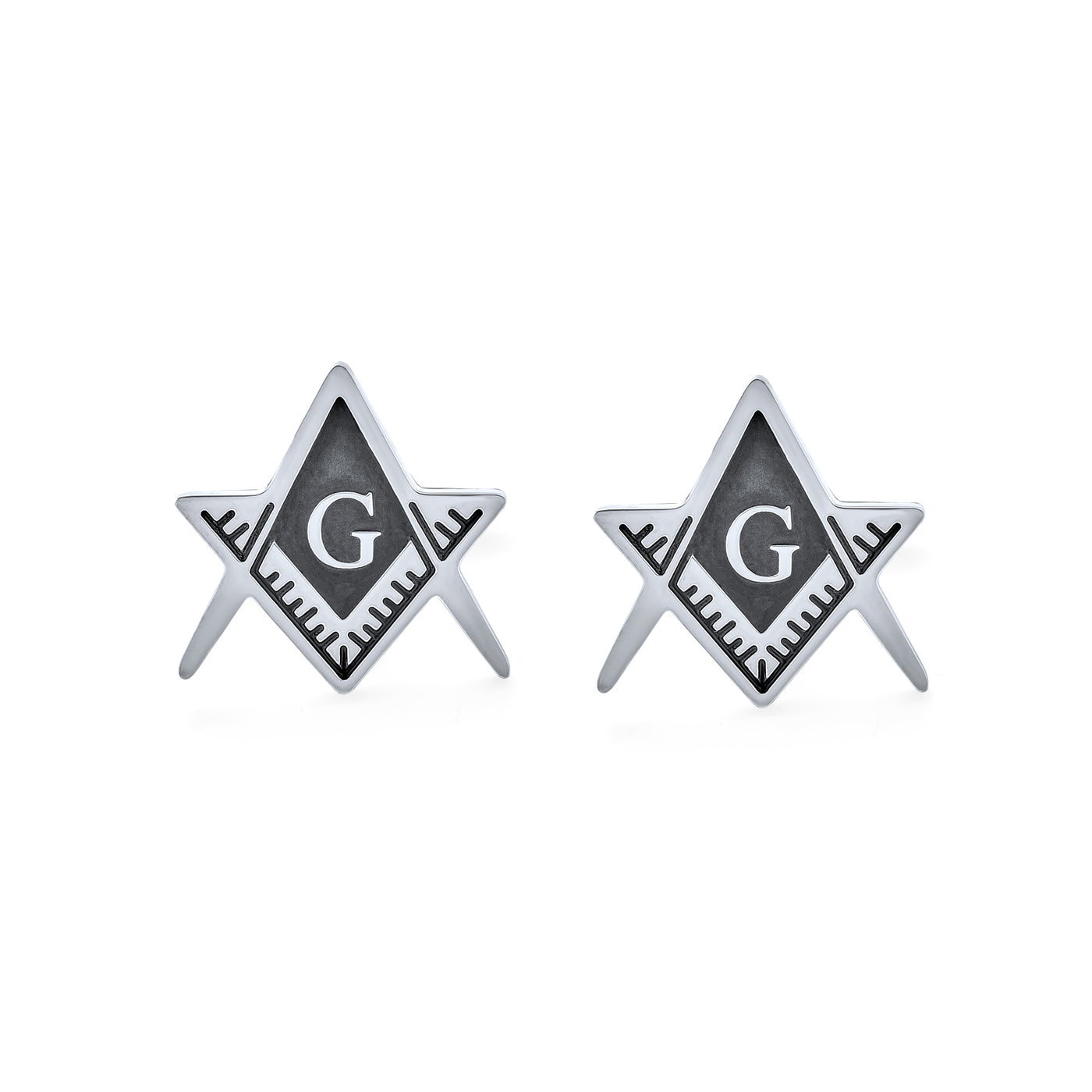 Set of 2 Freemasons Compass Symbol Shirt Cufflink Black Enamel Gold Plated