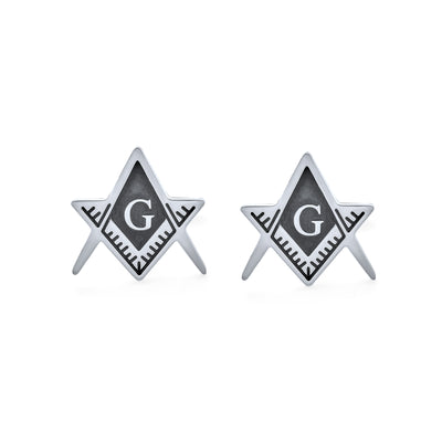 Set of 2 Freemasons Compass Symbol Shirt Cufflink Black Enamel Gold Plated
