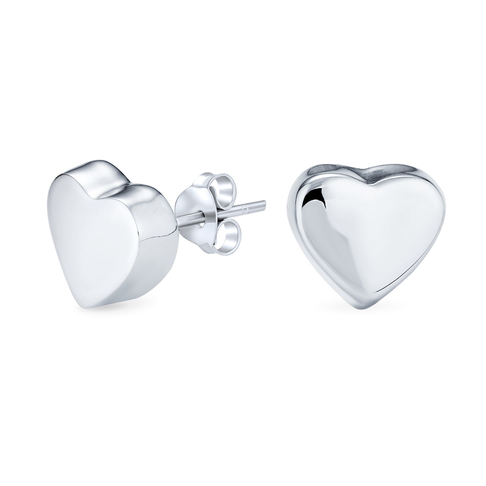 Romantic Love Simple Puff Heart Shaped Stud Earrings .925 Sterling Silver