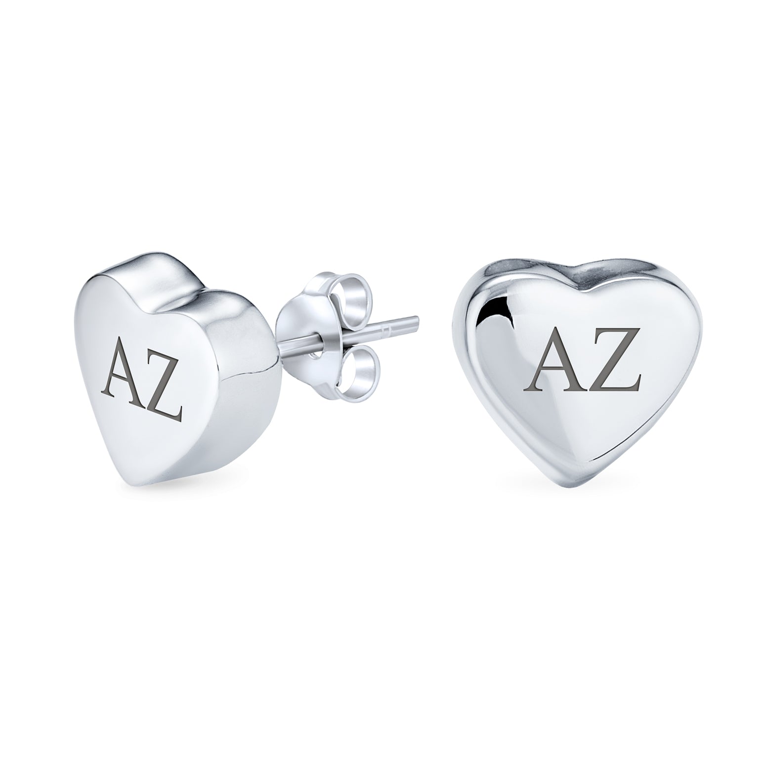 Romantic Love Simple Puff Heart Shaped Stud Earrings .925 Sterling Silver