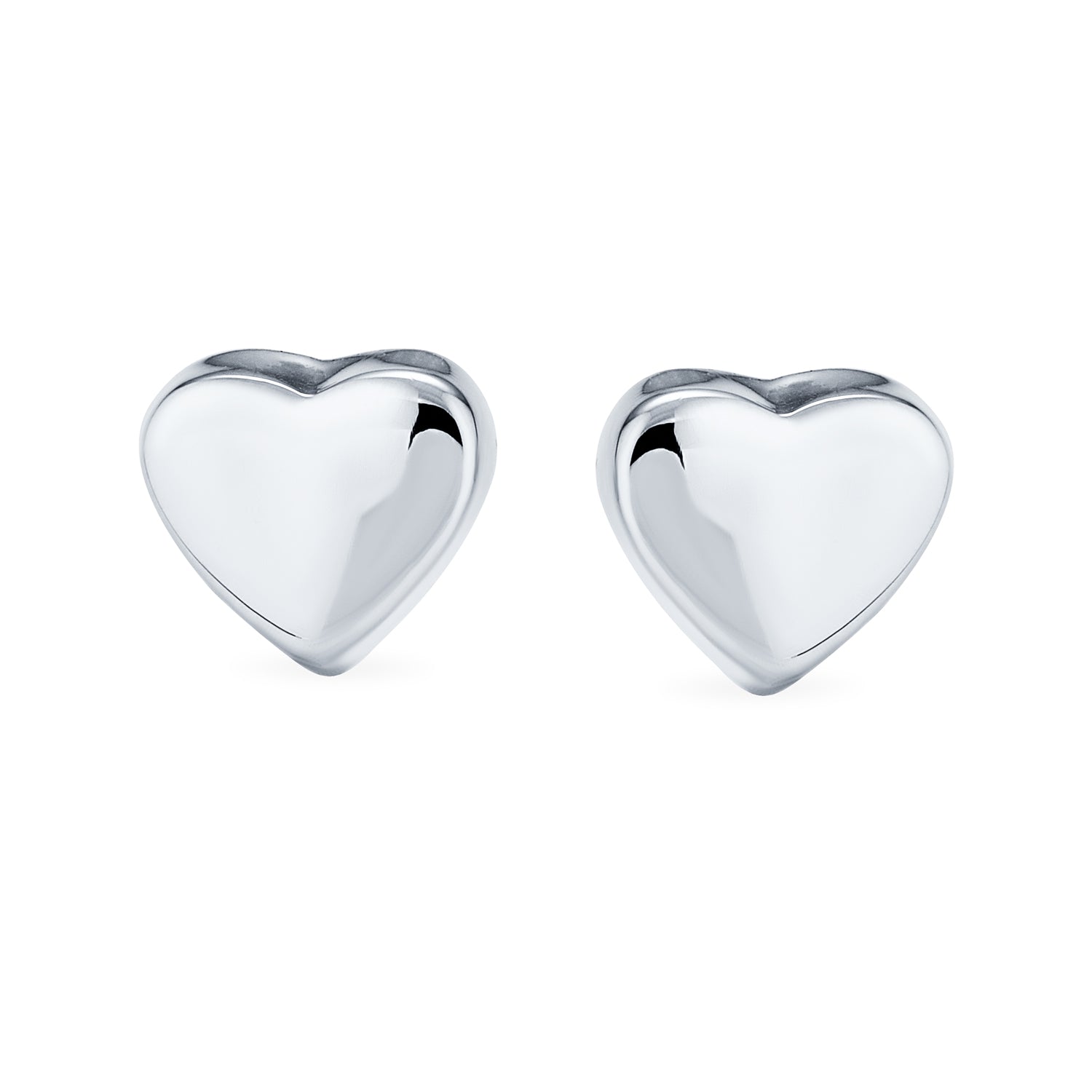Romantic Love Simple Puff Heart Shaped Stud Earrings .925 Sterling Silver