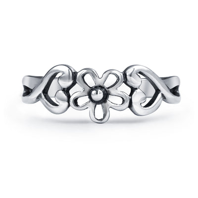 Set of 2 Interlocking Hearts & Flower Carved Swirl Midi Toe Ring Sterling Silver