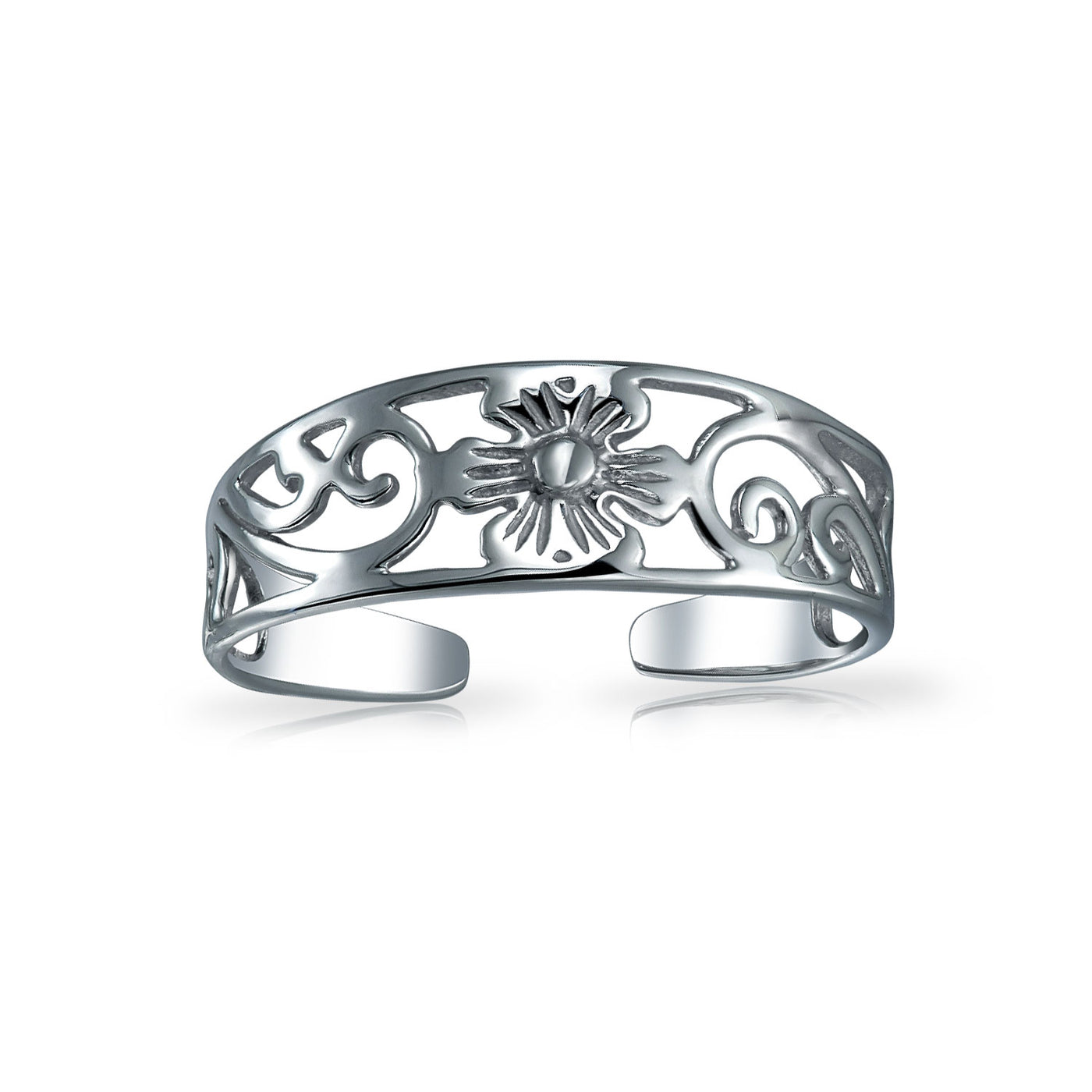 Set of 2 Flowers Vine Carved Swirl Filigree Midi Toe Ring Sterling Silver