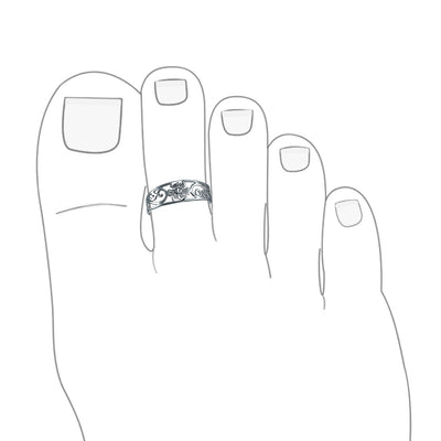 Set of 2 Flowers Vine Carved Swirl Filigree Midi Toe Ring Sterling Silver