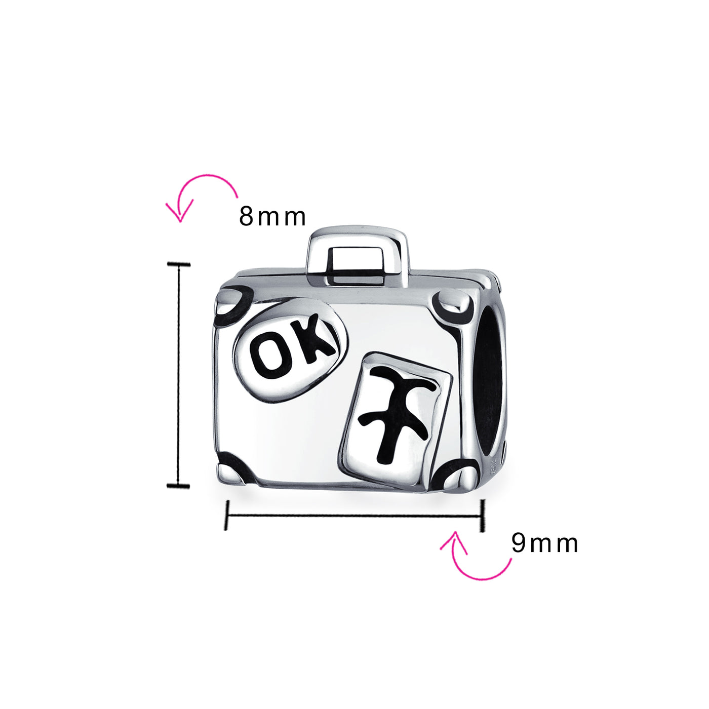 Set of 2 Vacation Travel Suitcase Luggage & Egyptian Pyramid Charm Bead Silver