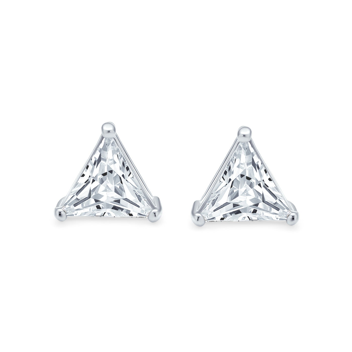 Set of 2 Triangle Clear Cubic Zirconia Stud Earrings Gold Plated Sterling Silver