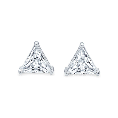 Set of 2 Triangle Clear Cubic Zirconia Stud Earrings Gold Plated Sterling Silver