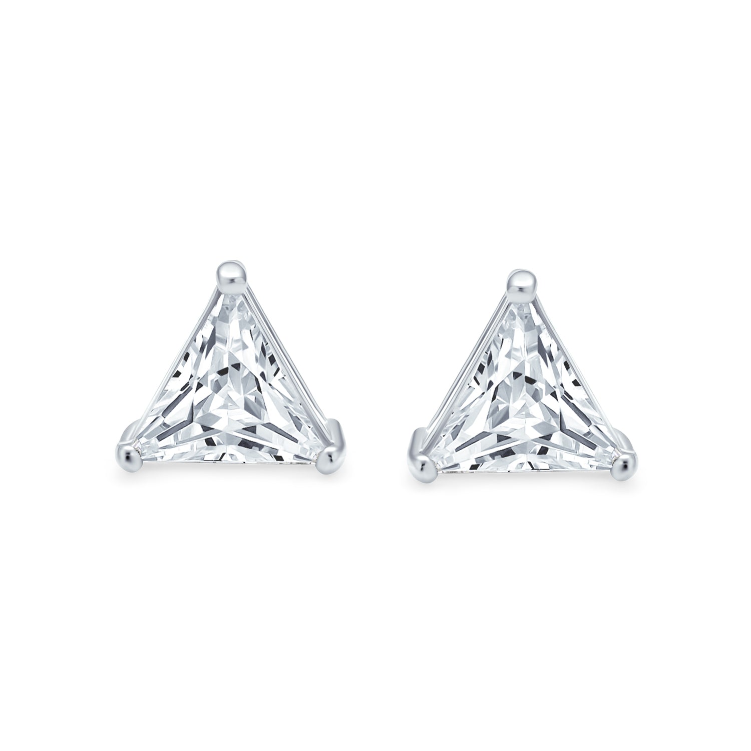 Set of 2 Triangle Clear Cubic Zirconia Stud Earrings Gold Plated Silver 10MM